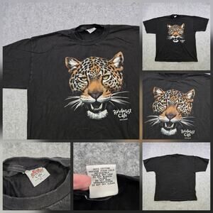 Vintage Rainforest Cafe Shirt Mens XL Black Leopard Graphic Made USA Orlando 90s